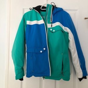 Obermeyer blue and turquoise ski jacket